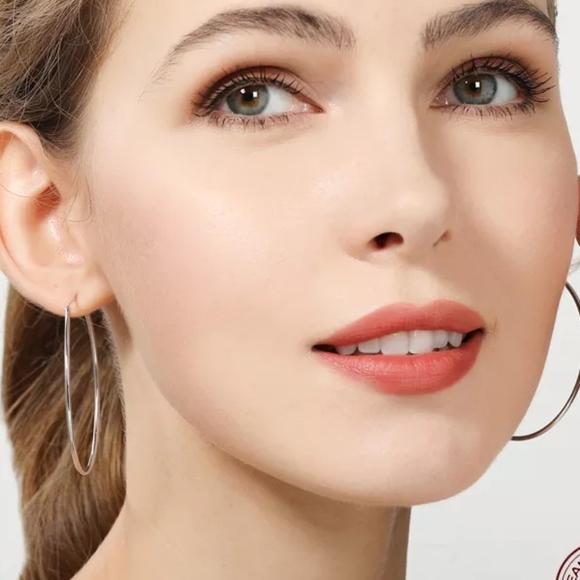 NEW Classic Large Circular 925 Silver Polished Hoop Earrings - Picture 2 of 13